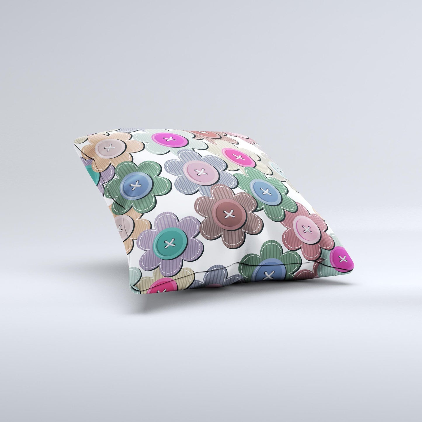 Striped Vector Flower Buttons Ink-Fuzed Decorative Throw Pillow