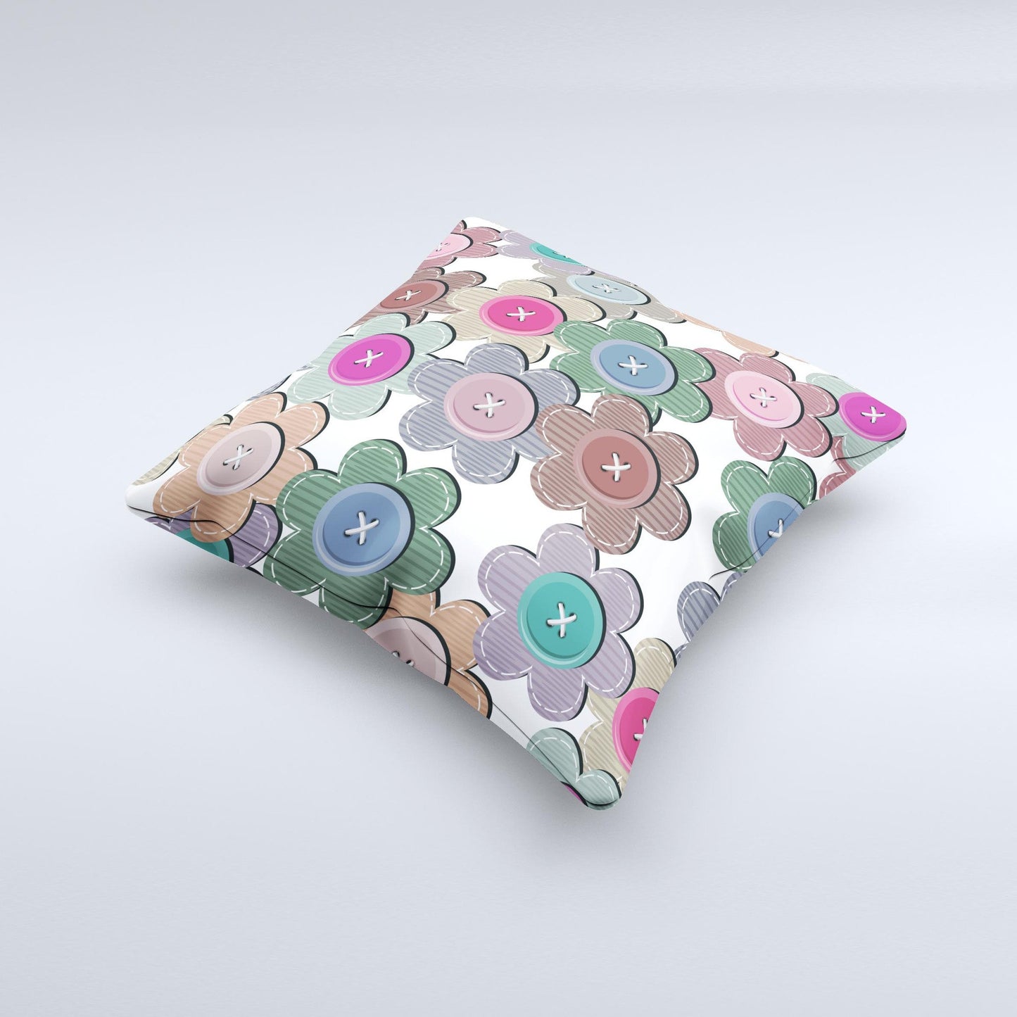 Striped Vector Flower Buttons Ink-Fuzed Decorative Throw Pillow