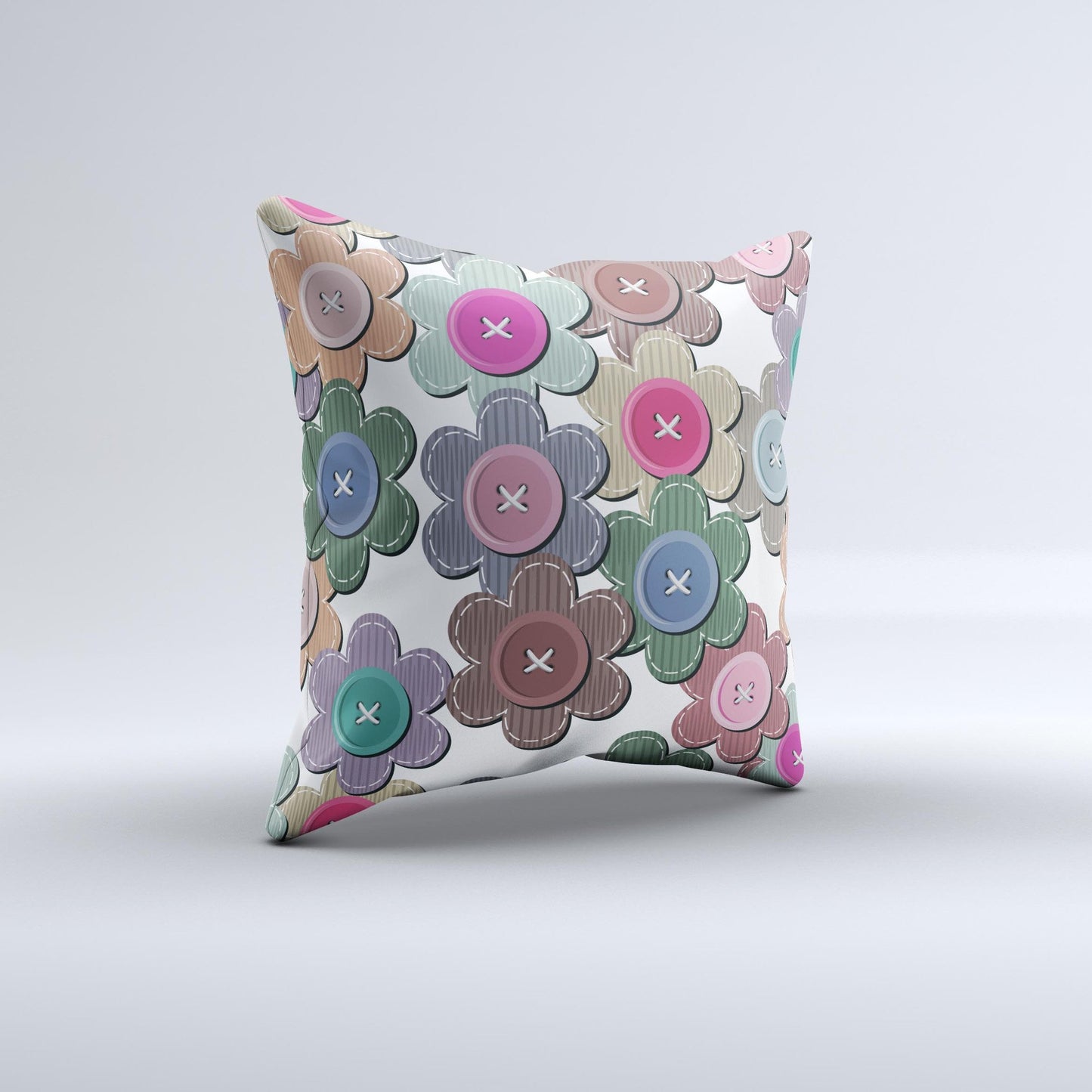 Striped Vector Flower Buttons Ink-Fuzed Decorative Throw Pillow