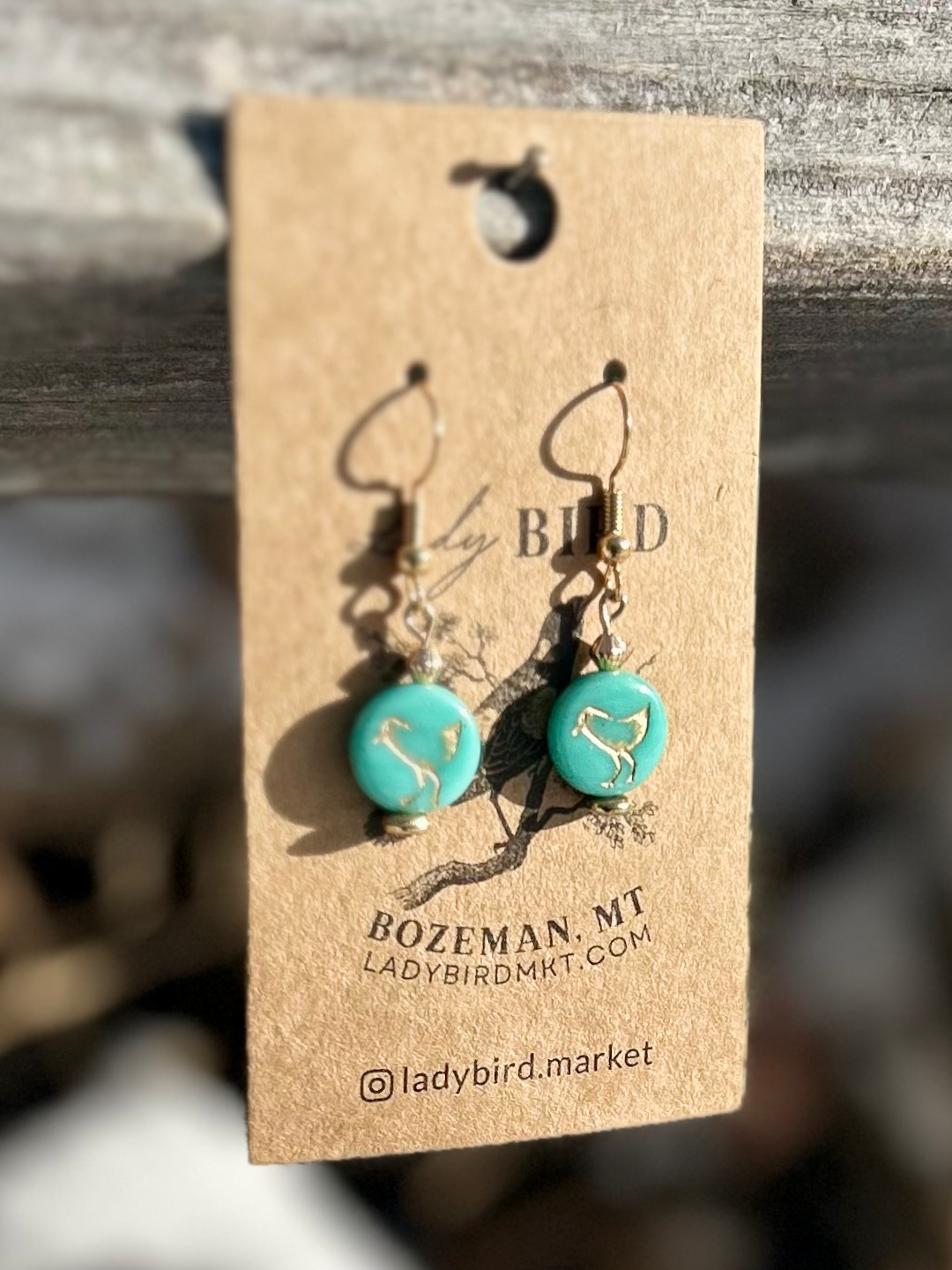 Turquoise Blue and Gold Etched Glass Birdy Earrings